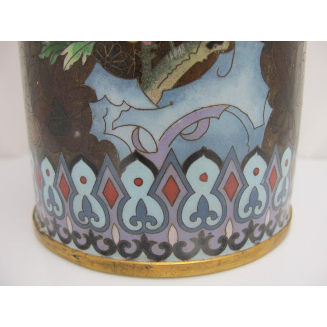 Large Cloisonne Enamel Flower & Butterfly Vase or Umbrella Stand For Sale In Portland, OR - Image 6 of 12