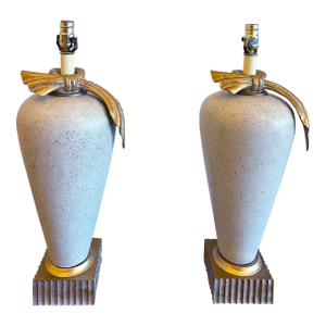 Vintage 1990s Hollywood Regency Plaster Table Lamps, Pair