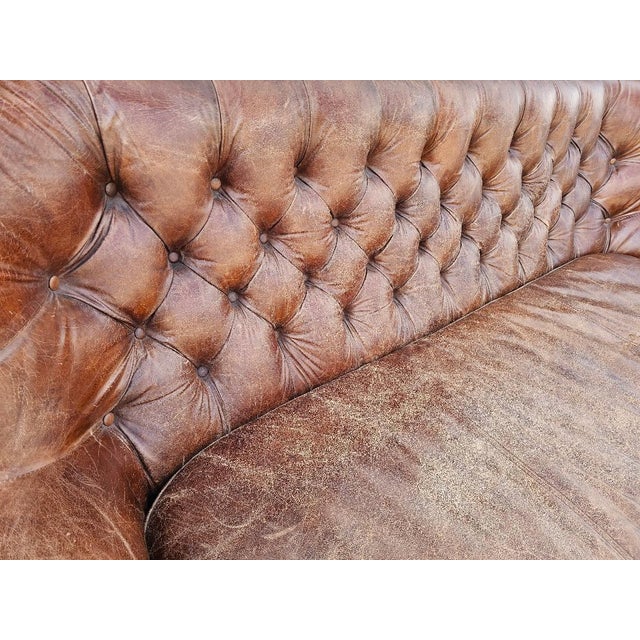 Wood Restoration Hardware Leather Churchill Large Sofa For Sale - Image 7 of 18