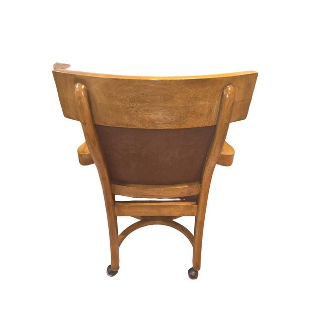 Pair of Vintage Regency Style Upholstered Wood Armchairs on Casters For Sale - Image 4 of 11
