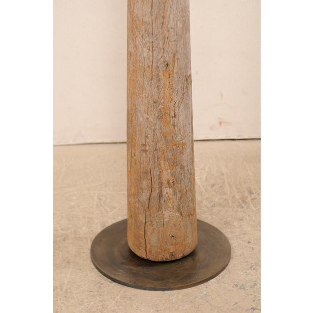 A single 19th century British Colonial carved wood column with custom stand. This antique hand-carved wooden architectural...