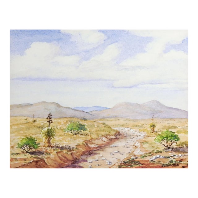 Vintage Desert Yucca Landscape Watercolor Painting For Sale