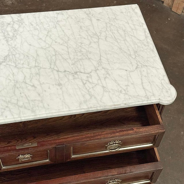 19th Century French Louis XVI Mahogany Commode With Carrara Marble For Sale - Image 14 of 15