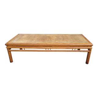 1970s Vintage Chinese Rattan Long Coffee Table For Sale