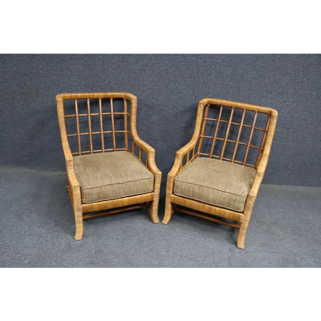Brown Pair of Braxton Culler Split Reed Bamboo Lounge Chairs For Sale - Image 8 of 16
