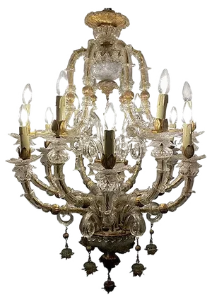 Vintage Baroque Style Gold and Murano Glass Chandelier, 1930s