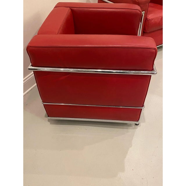 Metal Chrome and Red Leather Club Chairs in the Style of Le Corbusier - a Pair For Sale - Image 7 of 10
