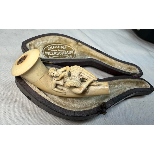 Figurative Antique 1800's Goddess Nemesis Zeus Goose Hand Carved Meerschaum Smoking Pipe For Sale - Image 3 of 17