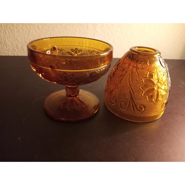 This is a vintage Indiana Glass Amber TIARA 6" Fairy Lamp Procured at auction BOX E