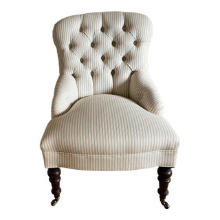 Contemporary Upholstered Button-Tufted English Roll Arm Chair For Sale