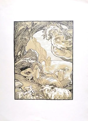 Ferdinand Bac, the Pan Flute, Original Lithograph, 1922