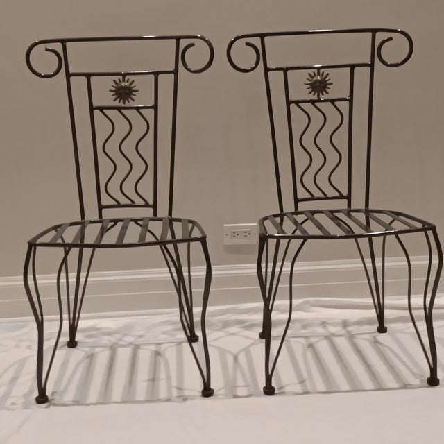 Vintage French Style Wrought Iron Garden Chairs With Sunburst Design, 2 Pieces For Sale - Image 10 of 16
