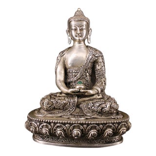 Late 19th Century Silver-Gilt Bronze Amitayus Buddha Statue, 1.6kg For Sale