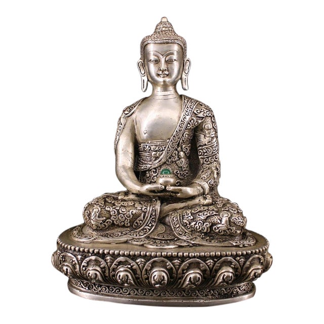 Late 19th Century Silver-Gilt Bronze Amitayus Buddha Statue, 1.6kg For Sale