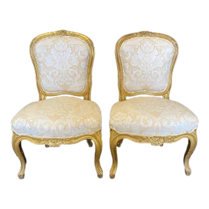 French Louis XV Gold Slipper Chairs -A Pair