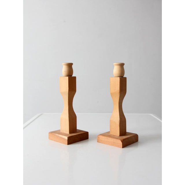 Pair of Vintage Handmade Wooden Candlesticks For Sale - Image 6 of 11