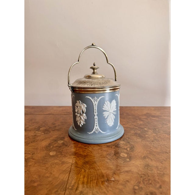 Antique Victorian Jasperware Biscuit Barrel, 1880 For Sale - Image 6 of 7