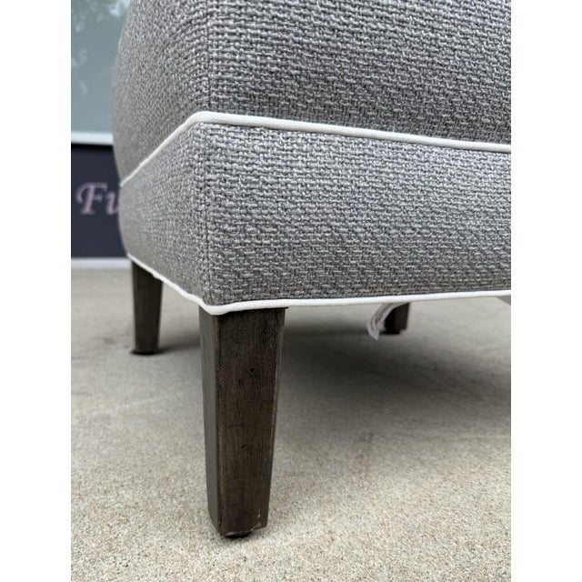 Wood Ethan Allen Gray Upholstered Ottoman With White Piping For Sale - Image 7 of 9