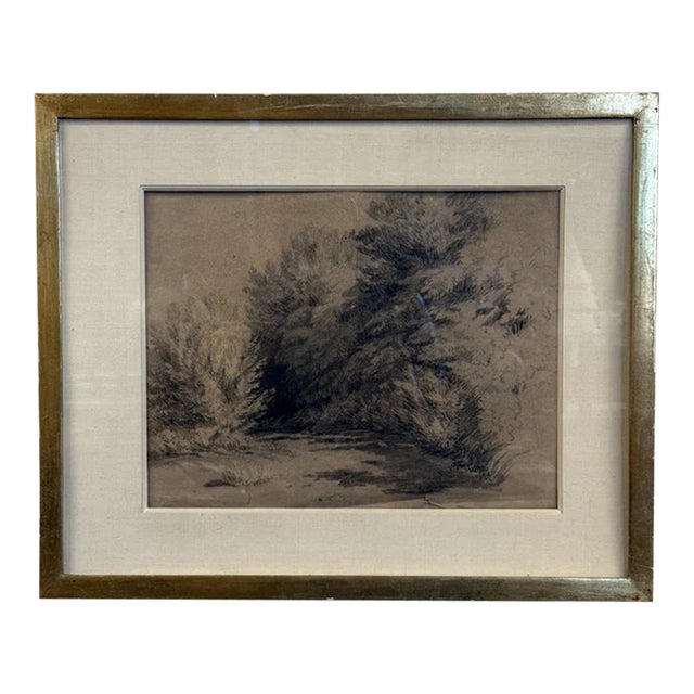 19th Century Antique Framed Sketch, Lush Landscape For Sale