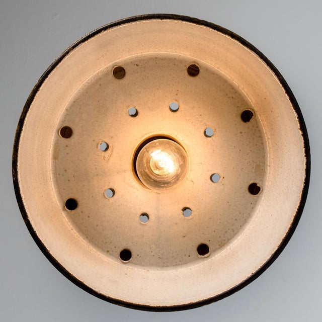 Flat Round Brown Ceramic Pendant Light, Denmark, 1970 For Sale - Image 12 of 17