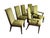 A striking set of six Mastercraft-attributed dining chairs combining richly figured burl wood, brass inlay, and sculptural...
