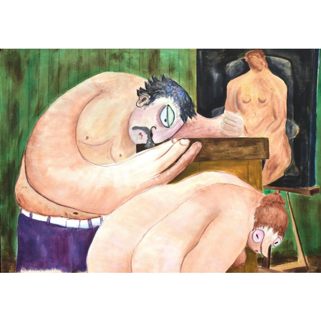 "La Cage Aux Fowls" A tongue in cheek swipe at the artist and his muse, the nude and of course the chicken. An oil on...
