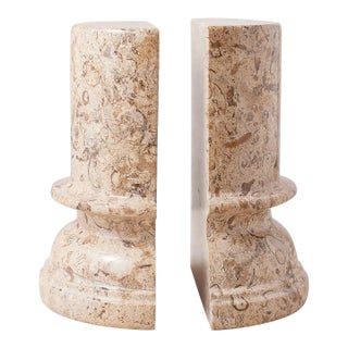 1980s Fossilized Stone Pillar Bookends For Sale