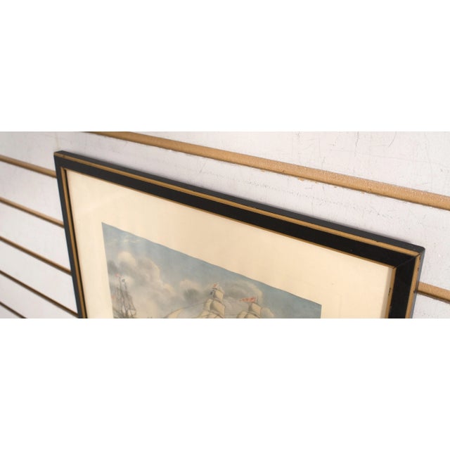 Vintage Colored Engraving of British Tall Ships 19th Century For Sale - Image 4 of 8