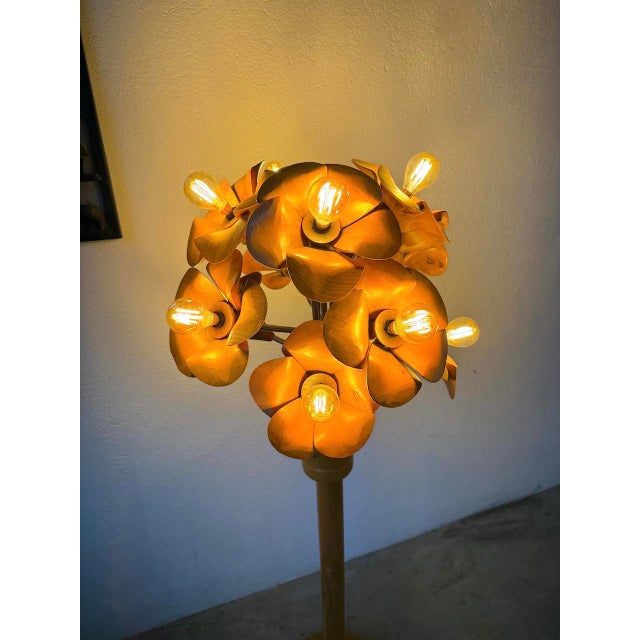 Elm Floor Lamp with Flower Motifs, 1970s For Sale - Image 12 of 18
