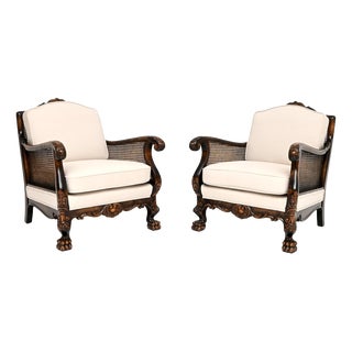 Antique Swedish Satin Birch Bergère Armchairs, 1920, Set of 2 For Sale