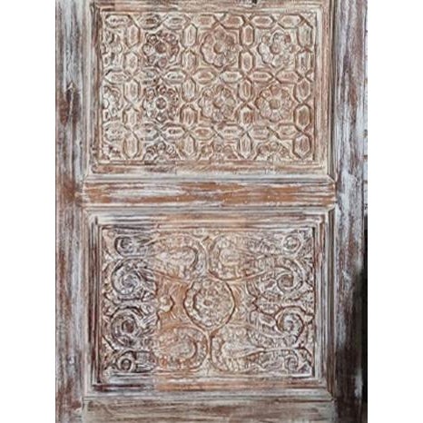 Mid-Century Modern Vintage Hand-Carved Floral Whitewash Wood Sliding Door – Rustic Entry Barn Door 80x36 For Sale - Image 3 of 7