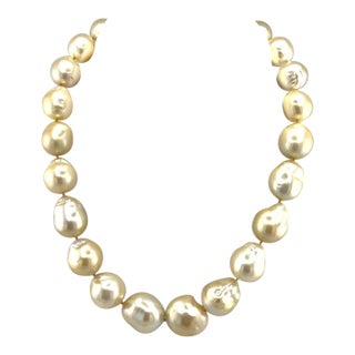 Late 20th Century Huge Golden South Sea Baroque Pearl Necklace For Sale