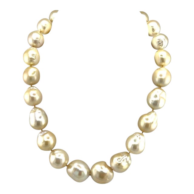 Late 20th Century Huge Golden South Sea Baroque Pearl Necklace For Sale