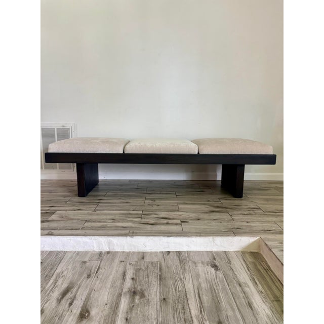Very rare Mid Century Modern, plinth base, solid oak bench attributed to Harvey Probber for his ‘series 70’ line. On the...