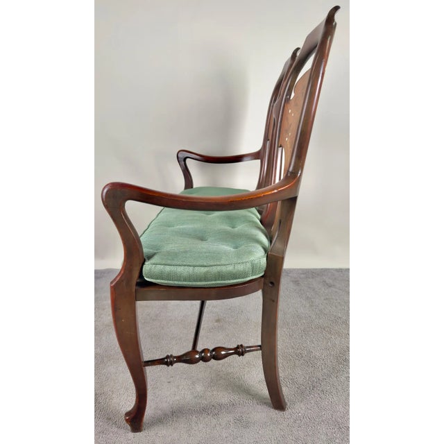 Wood Queen Anne Style Mahogany & Marquetry Inlay Settee or Bench For Sale - Image 7 of 10