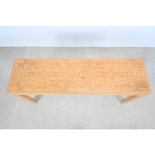 Wood Henredon Scene Two Burl Wood Console Table | Newly Refinished For Sale - Image 7 of 18