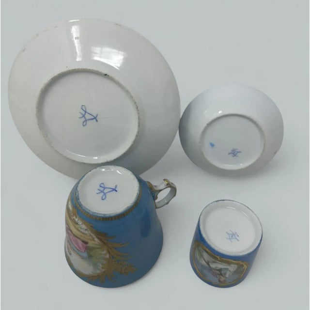 Antique French Sevres Celest Porcelain Framed Plaque Hand Painted Tea Coffee Cup For Sale - Image 11 of 11