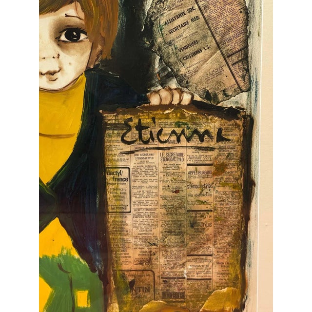 Mid-Century Modern Collage and Watercolor of a Newsboy by Roger Etienne For Sale - Image 3 of 8