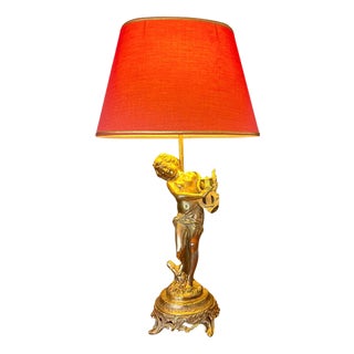 French Gilt Bronze Lyre Player Table Lamp Sculpture by Auguste Moreau, 1890 For Sale