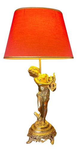 French Gilt Bronze Lyre Player Table Lamp Sculpture by Auguste Moreau, 1890