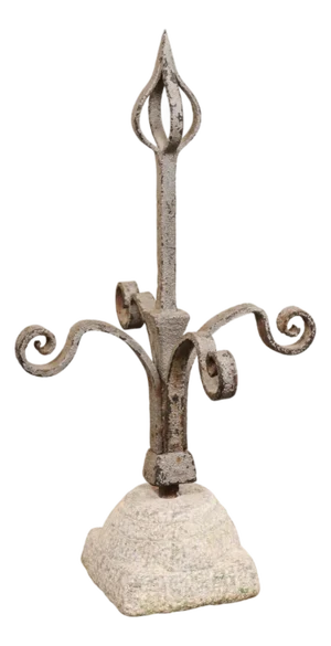 19th Century French Iron Finial in Granite Base