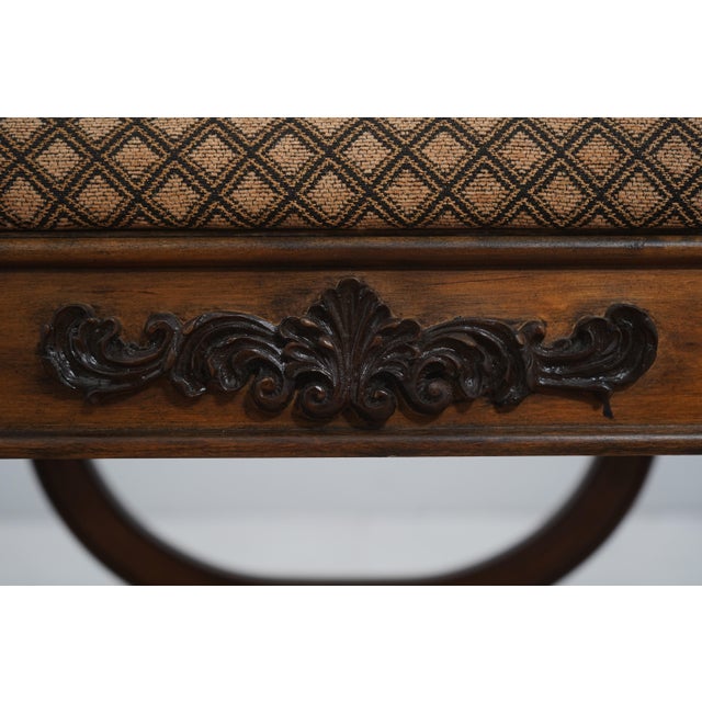 Pair of Regency Walnut Finish X Base Benches Foot Stools For Sale - Image 11 of 12