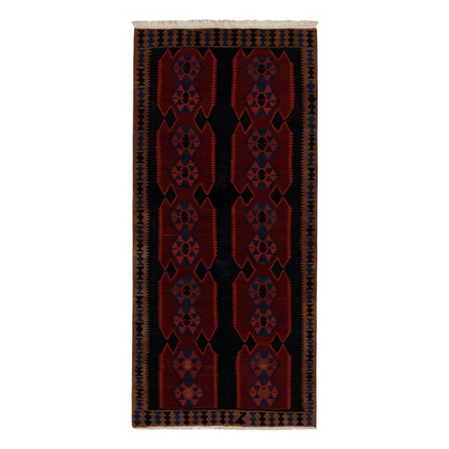 Textile Vintage Ghazvin Kilim in anBlack With Red and Blue Geometric Patterns For Sale - Image 7 of 7