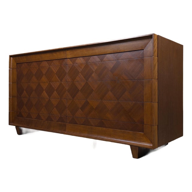 Mid Century Modern Walnut & Mahogany 10-Drawer Dresser, c.1960s For Sale
