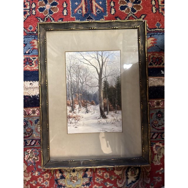Heinrich Steen, Forest Path in Winter, 1907, Watercolor For Sale - Image 11 of 12