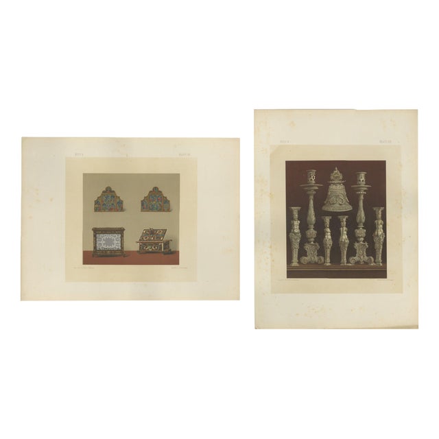 Bavarian Royal Chapel Decorative Objects, Chromolithographs, Munich, 1874, Set of 2 For Sale