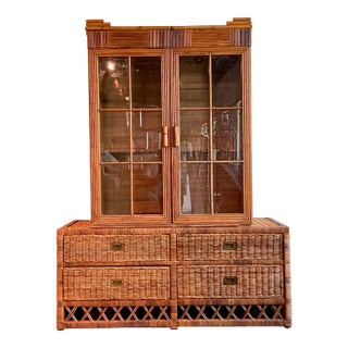 Vintage Boho Pencil Reed and Rattan Cabinet For Sale