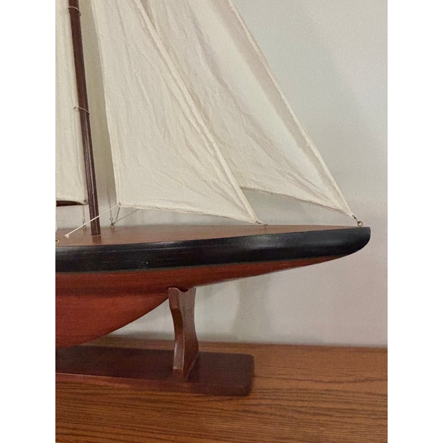 Black Vintage Triple Sail Coastal Scale Model of Sail Boat For Sale - Image 8 of 12