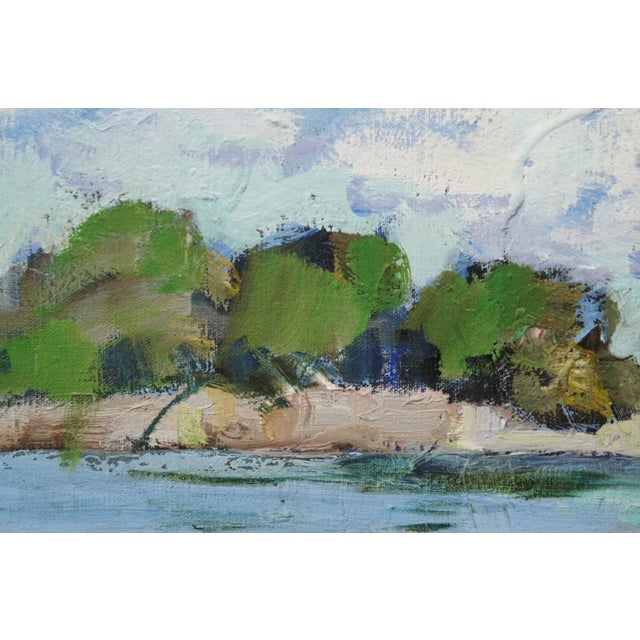 20th Century Impressionist Oil on Canvas Dockside Seascape Painting Framed 40" For Sale - Image 9 of 11