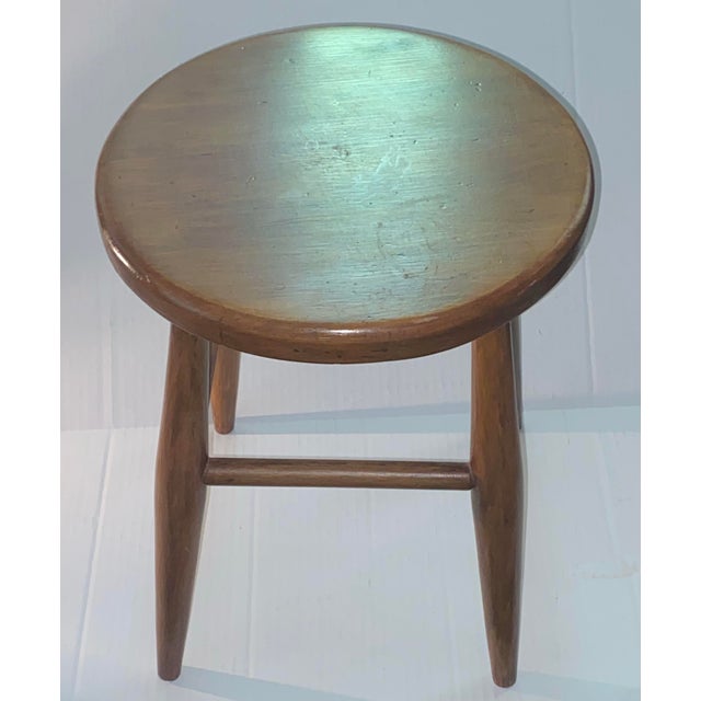 Contemporary Vintage "Modern Design Stool,rustic , Minimalist Artisan-Crafted Wooden Stool. A Simple Wooden Stool With Tapered Legs and a Round Seat. For Sale - Image 3 of 12